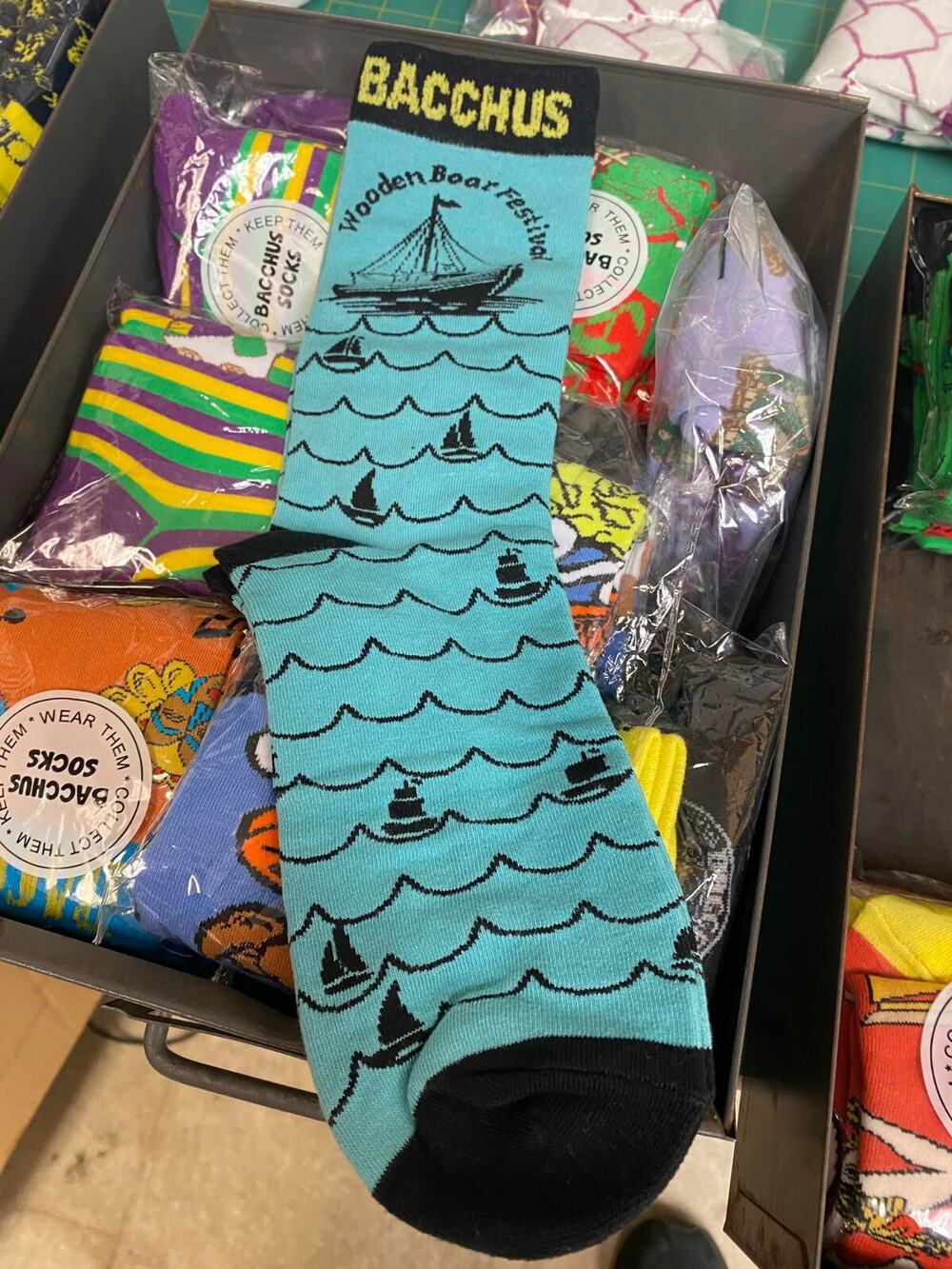 Bacchus 2025 Wooden Boat Festival Sock New Orleans Mardi Gras Krewe Favor
